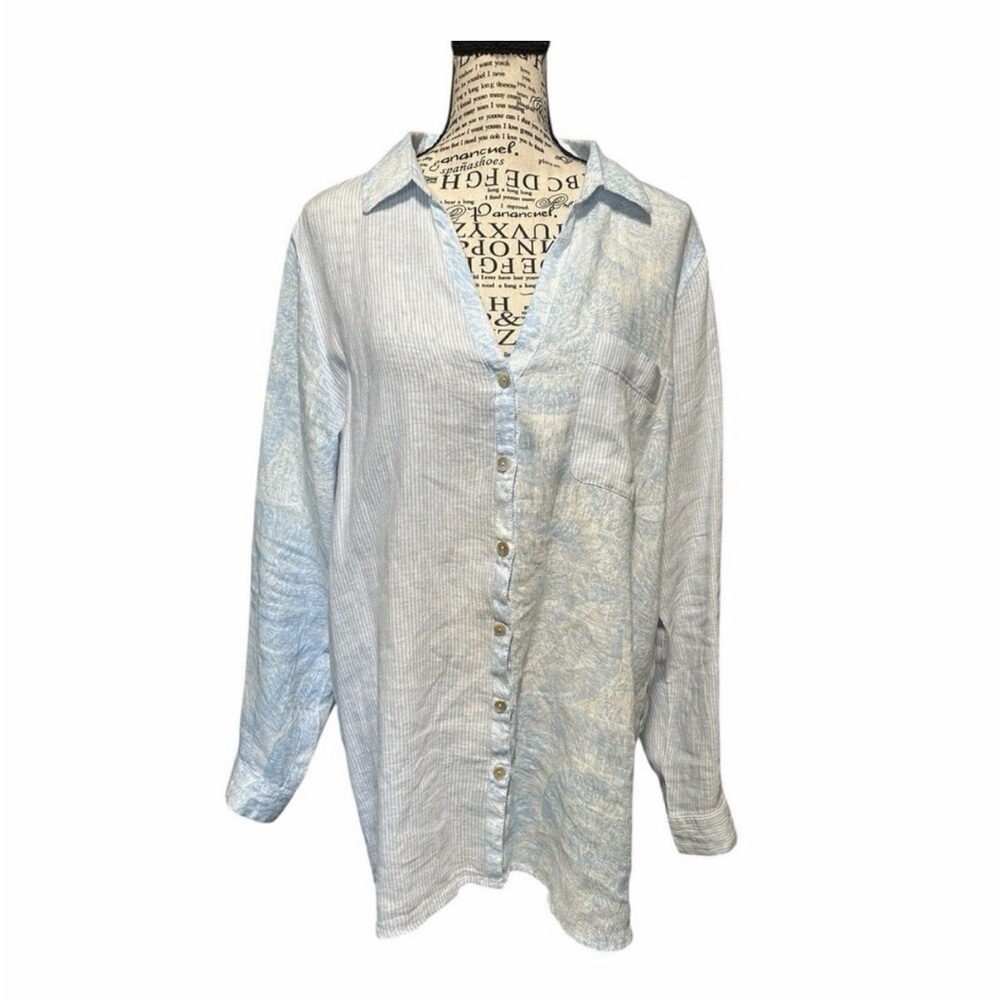 C&C California Womens Blue Striped/floral Linen Fairy Cottagecore Coastal Boho L